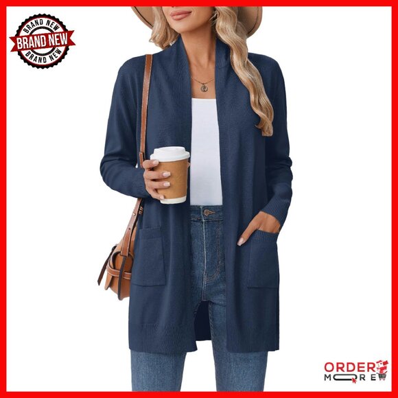 Sweaters - Long Cardigan Sweater Lightweight Open Front Duster Knit with Pockets